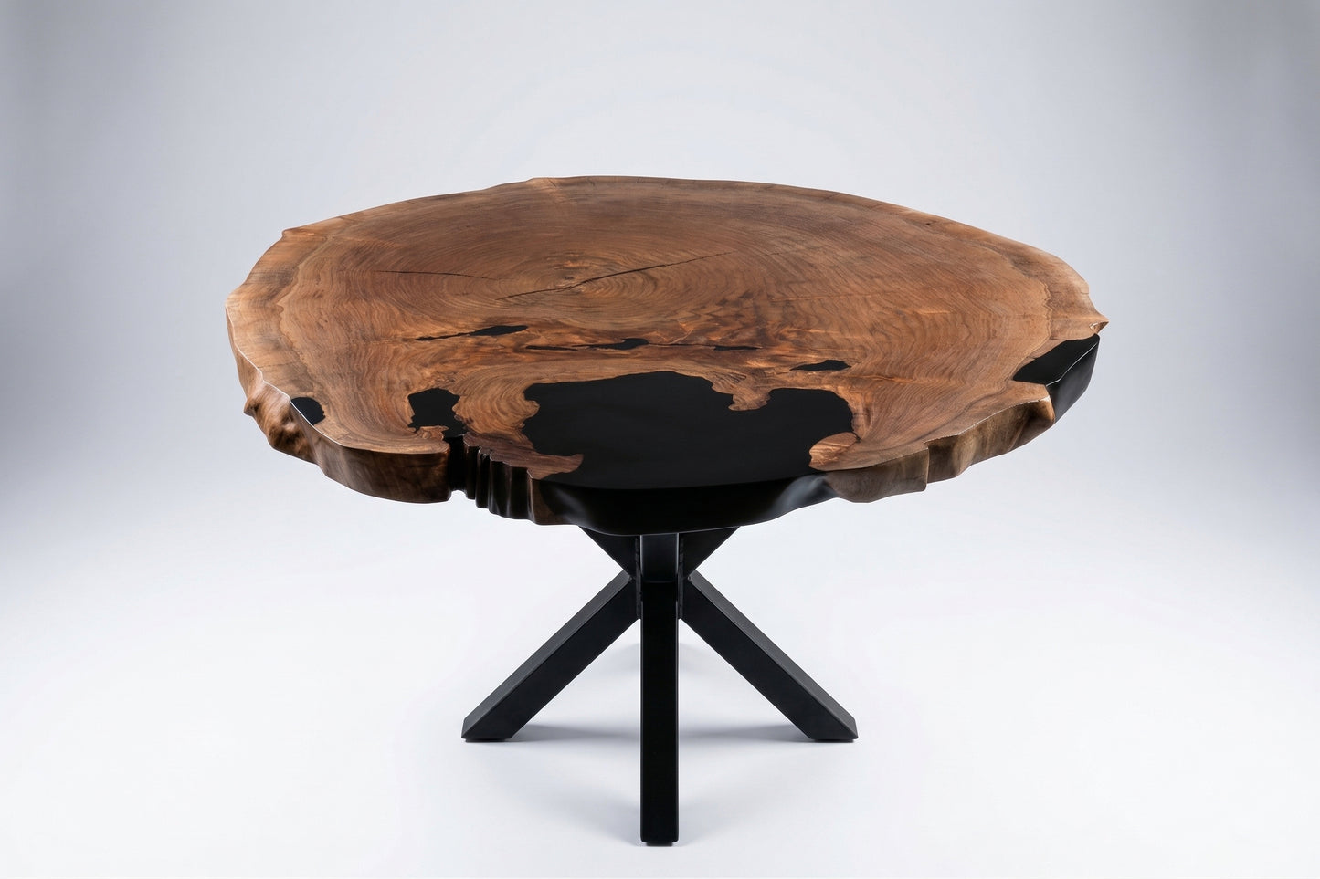 Round Walnut Epoxy Table – Live Edge Black Epoxy (California Walnut)