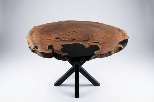 Round Walnut Epoxy Table – Live Edge Black Epoxy (California Walnut)
