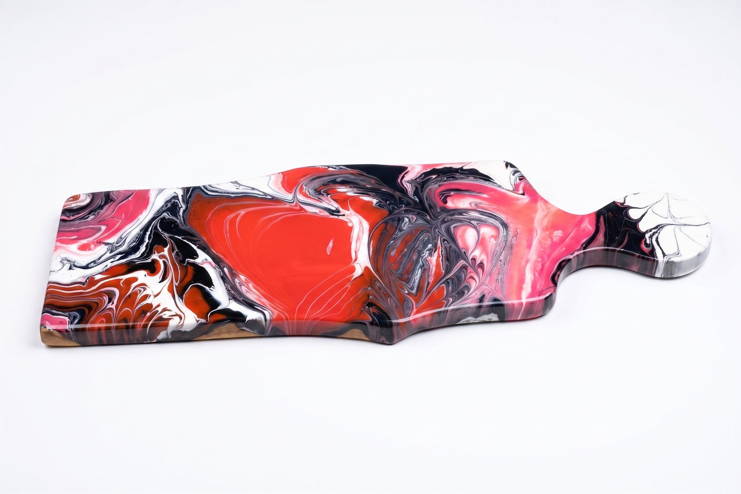 Walnut Epoxy Charcuterie Board – Red & Pink Abstract