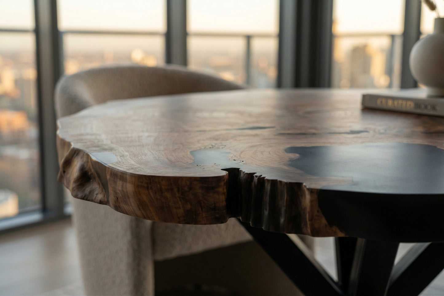 Round Walnut Epoxy Table – Live Edge Black Epoxy (California Walnut)