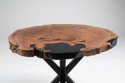 Round Walnut Epoxy Table – Live Edge Black Epoxy (California Walnut)